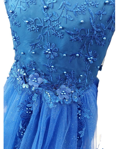 Robe enfant avec applications et paillettes, Bleu