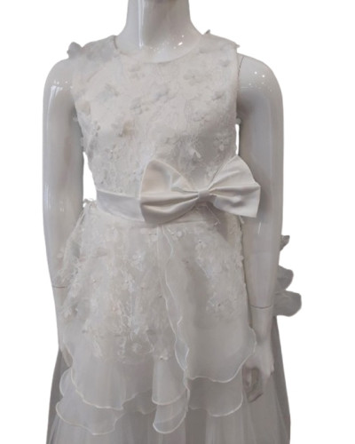 Robe de cérémonie enfant, avec fleurs en relief, Blanche