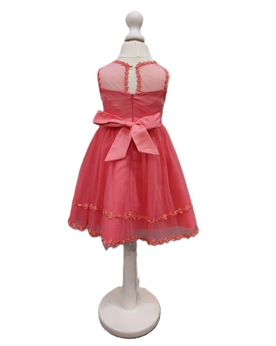 Robe de cérémonie enfant, avec perle et broderie, Corail