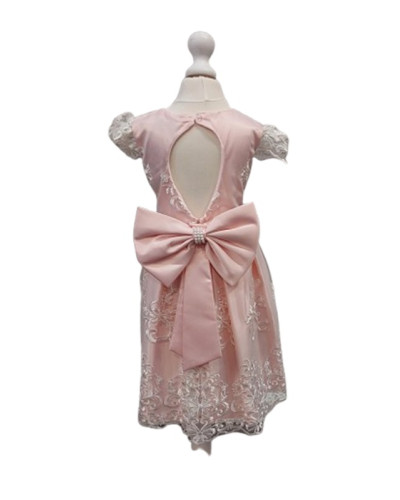 Robe de cérémonie enfant, Rose avec broderie blanche