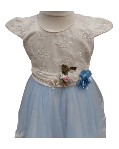 Robe de cérémonie enfant, Blanche avec tulle bleu