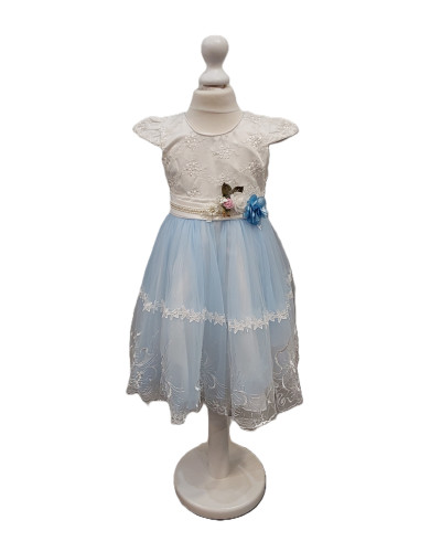 Robe de cérémonie enfant, Blanche avec tulle bleu