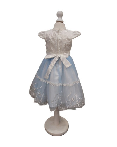 Robe de cérémonie enfant, Blanche avec tulle bleu