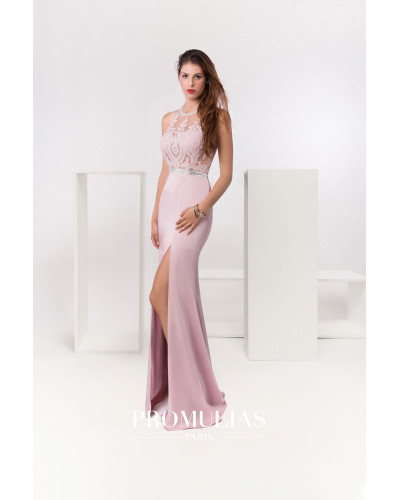 Robe longue de cocktail avec strass, Rose