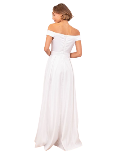 Robe longue avec col bateau satine, Blanche