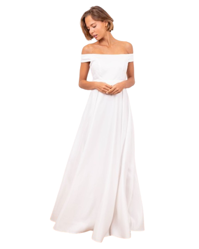 Robe longue avec col bateau satine, Blanche