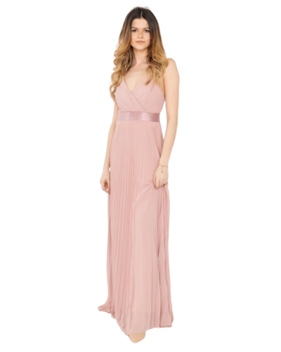 Robe de cocktail plissée avec manche, Vieux Rose