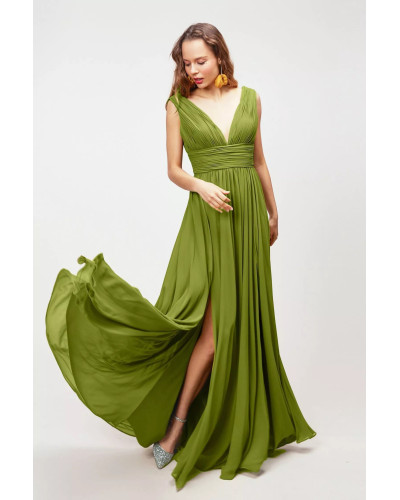 Robe longue de soirée, Vert Olive