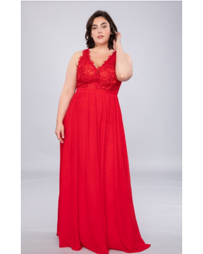 Robe longue de cocktail avec motifs, Rouge