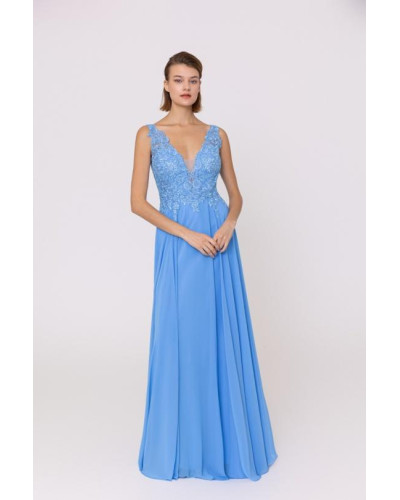 Robe longue de cocktail, Bleu Ciel