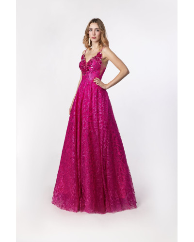 Robe longue de soirée Kanel, Fuchsia