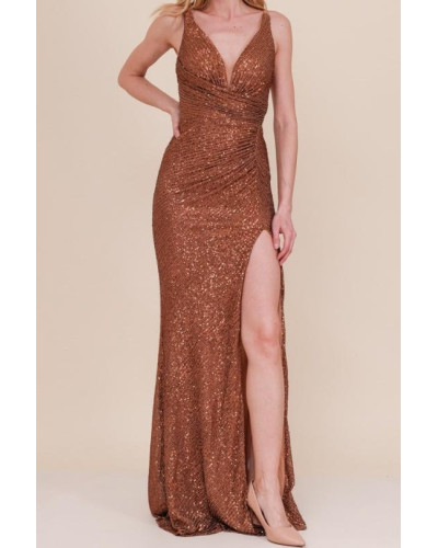 Robe de soirée à sequins, café