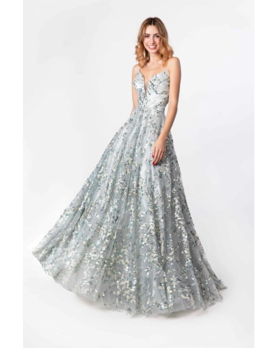 Robe longue de soirée Pola, Tilleul