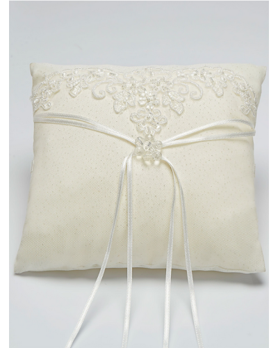 Coussin pour alliances avec dentelle et paillettes, Blanc