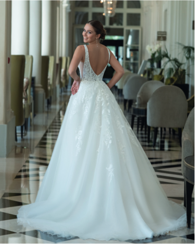 PAUL & NATHALIE - Robe de mariée en tulle et dentelle, Ivoire/Nude