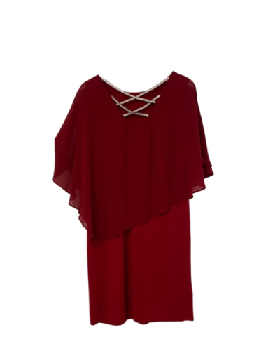 Robe de cocktail mi-longue, avec strass, Bordeaux