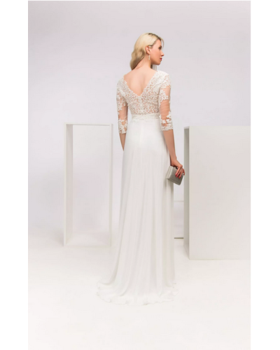 Robe de mariée, manches 3/4 et dentelle, Blanche