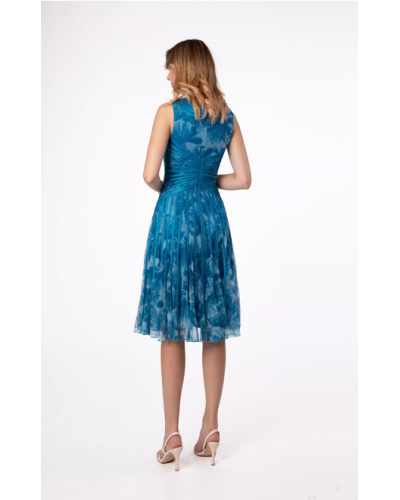 Robe courte de cocktail, à motifs, Bleu canard