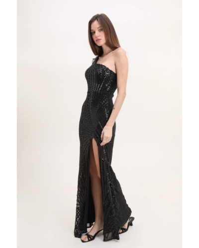 Robe de soirée, avec décolleté asymétrique, Noire